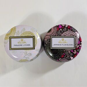 2/$15 Voluspa Candle Duo 113g Panjore Lychee and Japanese Plum Bloom Used